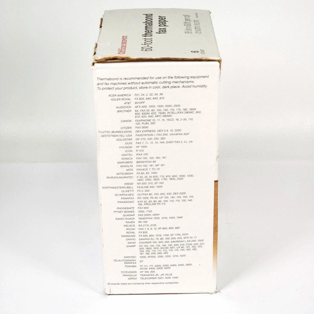 Office Depot 60-foot Thermabond Fax Machine Paper 6 Count 8.5in x 60ft Brand New